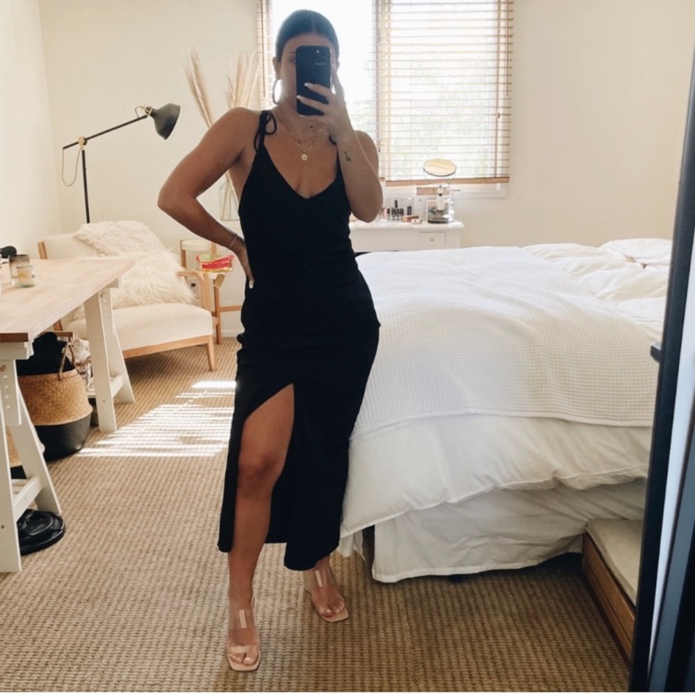 Zara Semi Sheer Tie Strap Maxi Dress